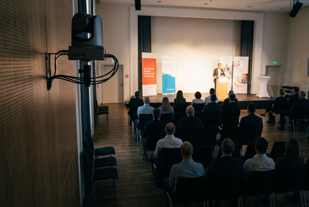 Kameraposition im Saal mit Blick auf die Buehne.